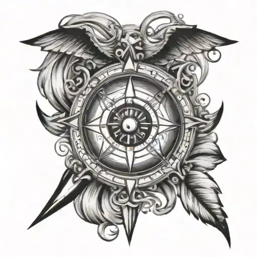 Compass Rose Intertwined With Eye Ball