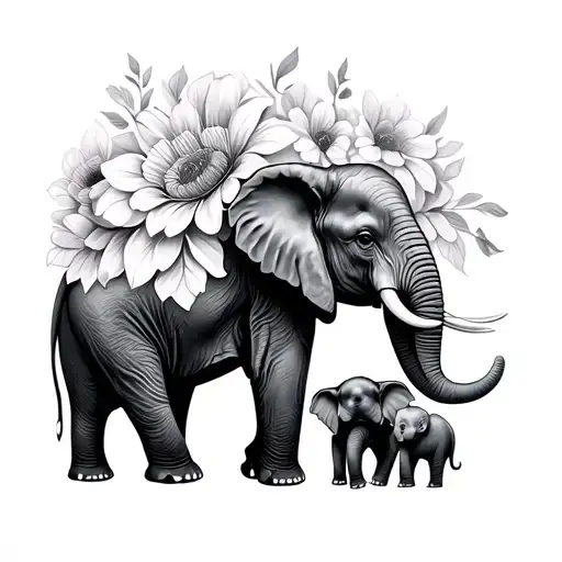 Mom Elephant And 4 Baby Elephant Flowers