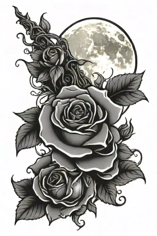 Moon Stick Intertwined With Roses