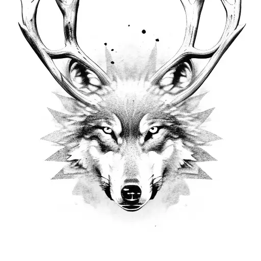 Wolf Head With Stag Antlers