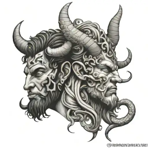 Medusa Half Face And Under Of It Minotaur Half Face Both Same Size