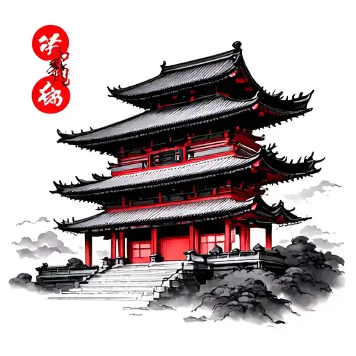 Japon Samurai Chinese Temple In Red