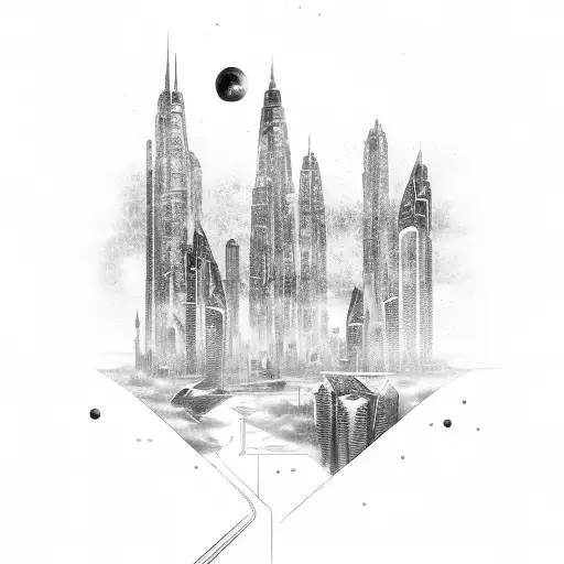 A Futuristic Cityscape With A Hidden Galaxy Within