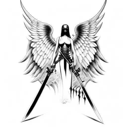 Death With Angel Wings Katana And Blood Fire Around It