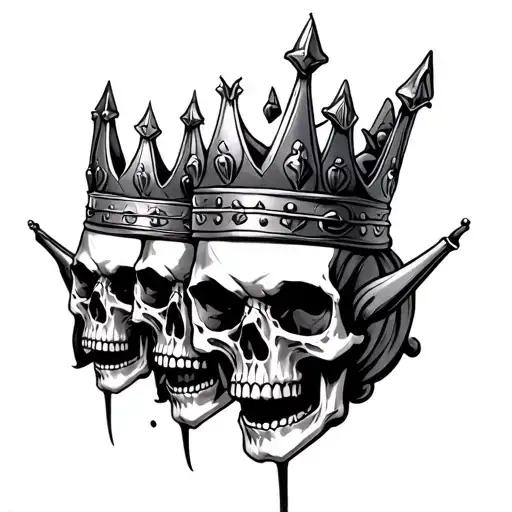 3 Headed Evil Skull With Kings Crown