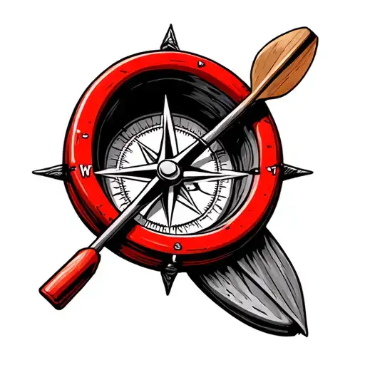 Compass In The Form Of A Red Kayak And One Oar
