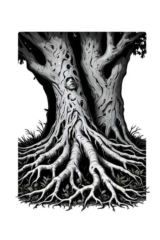 Tree With Roots Dead Body Underneath