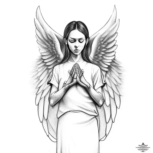 Woman With Prayer Hands And Angel Wings