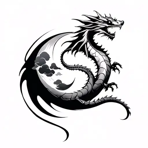 Dragon Flying Moon Cloud Background
