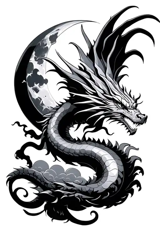 Dragon Flying Moon Cloud