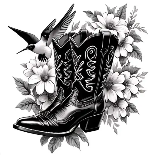 Cowboy Boots Flowers Humming Bird