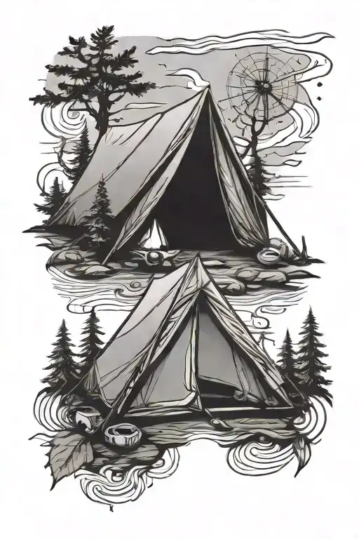Creative Camping Tattoo Graphic With Tent