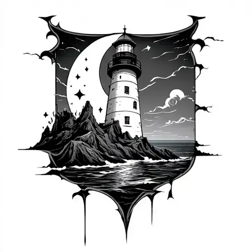 Chaotic Style Lighthouse With Crescent Moon