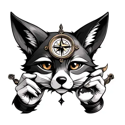 Gheisha Holding A Foxmask With Hourglass And Compass