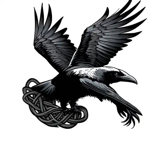Celtic Knot With Raven Flying