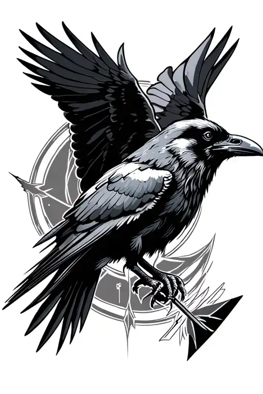 Flying Raven Over Arrow And Charlie Chapplin