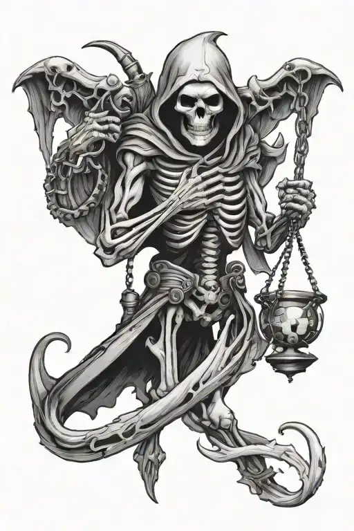 Skeleton Reaper Holding Double Scales