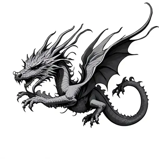 Double Headed Dragon Flying Tattoo Design Idea