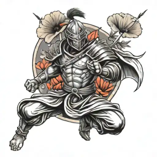 A Warrior Symbolizing All Four Martial Arts Surrounded By Poppies