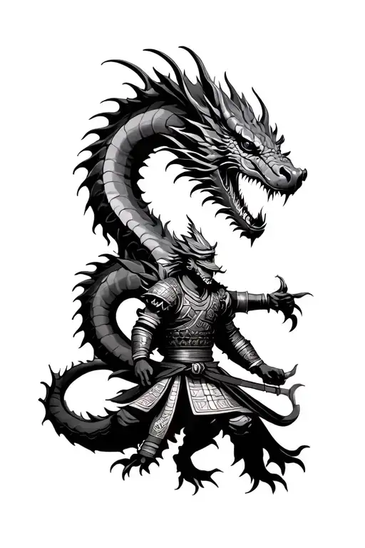 Dragon Surronding A Samurai Warrior
