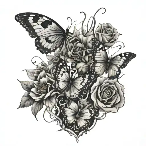 Broken Chains And Flowers Interwined With Butterflies