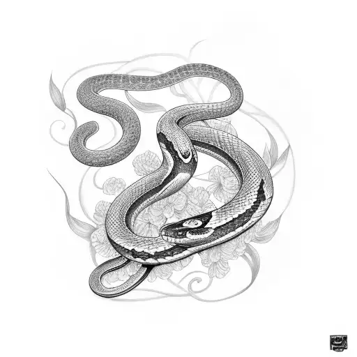 Snake Cobra With Lilas Flower