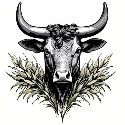 Bull Head Tied In With Crops Arranged In The Shape And Western