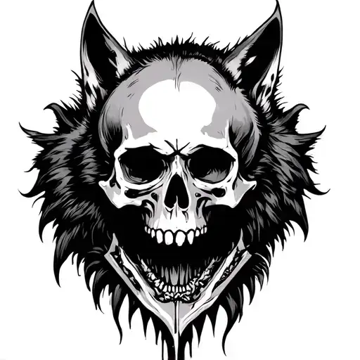 Skull Female Death With Wolf Bite