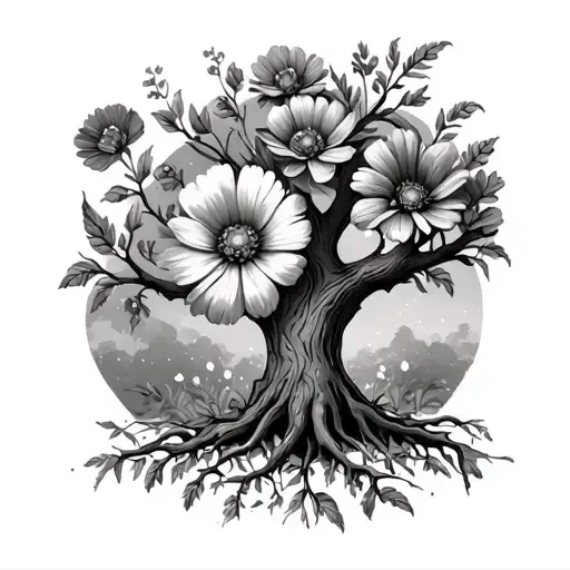 Tree Of Life With Marigolds And Cosmos Flower