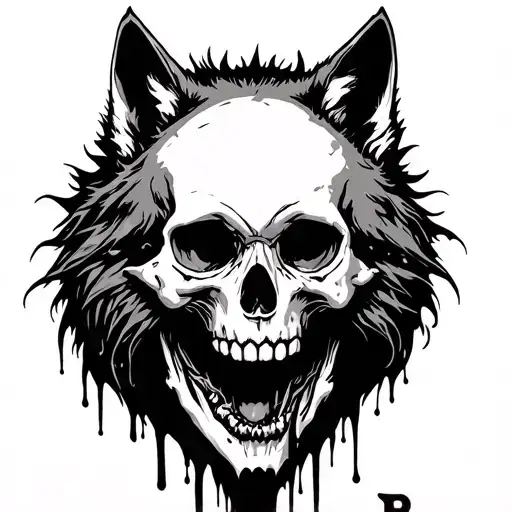 Skull Female Death With Wolf Bite