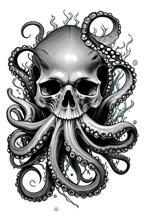 Underwater Octopus Coming Out Of A Scull Forearm
