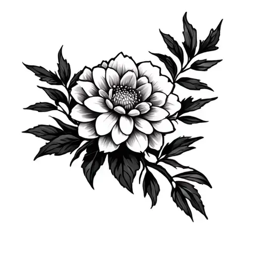 Olive Tree Branch With Dahlia Flower