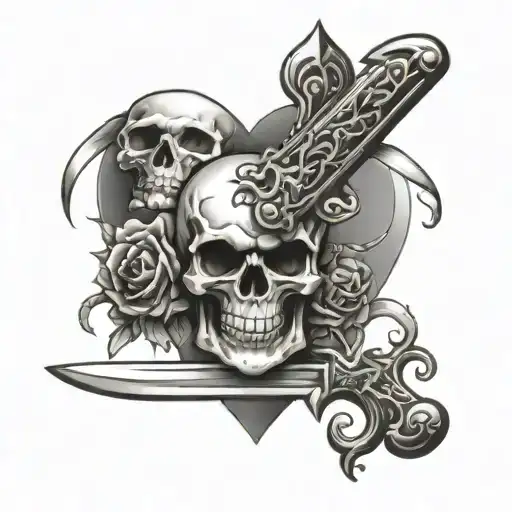 Sword Going Through Skull And Heart