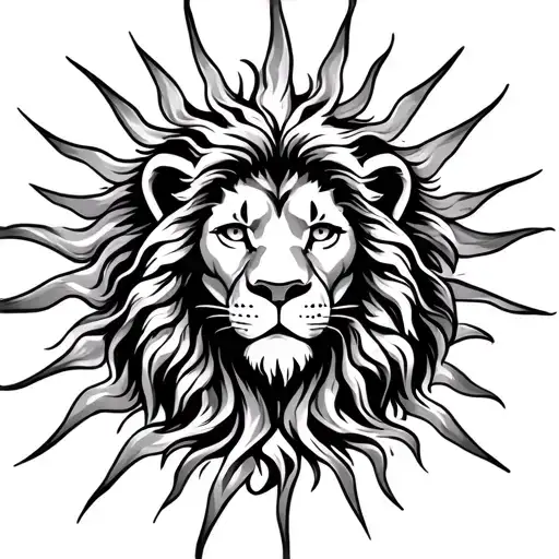 Lion With A Mane Shaped Like Sun Rising