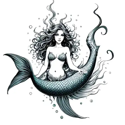 Mermaid Swimming Down And Curving