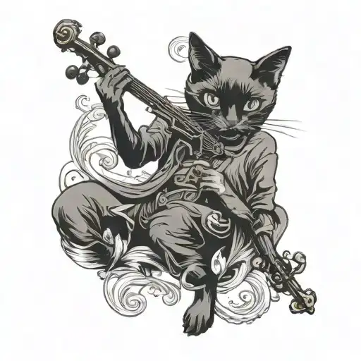 Black Cat Wearing A Ghost Costume Playing The Violin