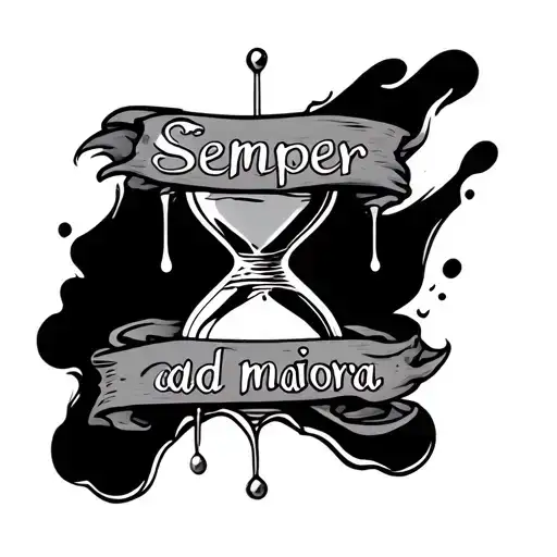 Written Tattoo Semper Ad Maiora With Hourglass And Sand That Flows Upwards