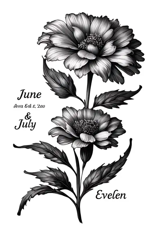 Line Art Birth Flowers June And July Names Ava & Evelyn