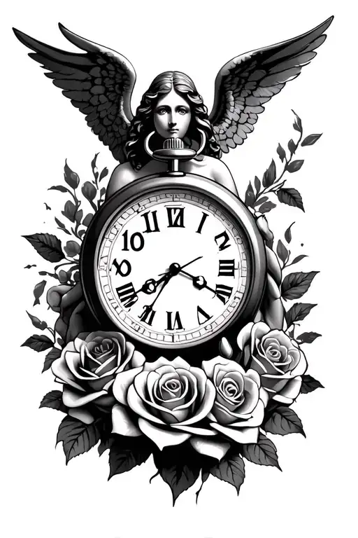 Stop Watch With Roses And Angel Holding
