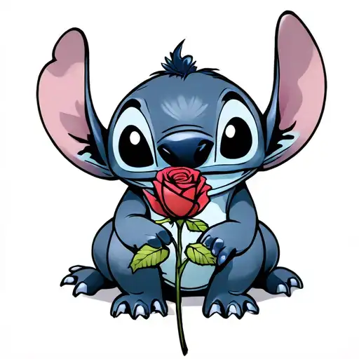 Stitch From Lilo And Stitch Holding A Rose