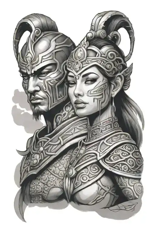 Face Male And Female Warrior Meditating