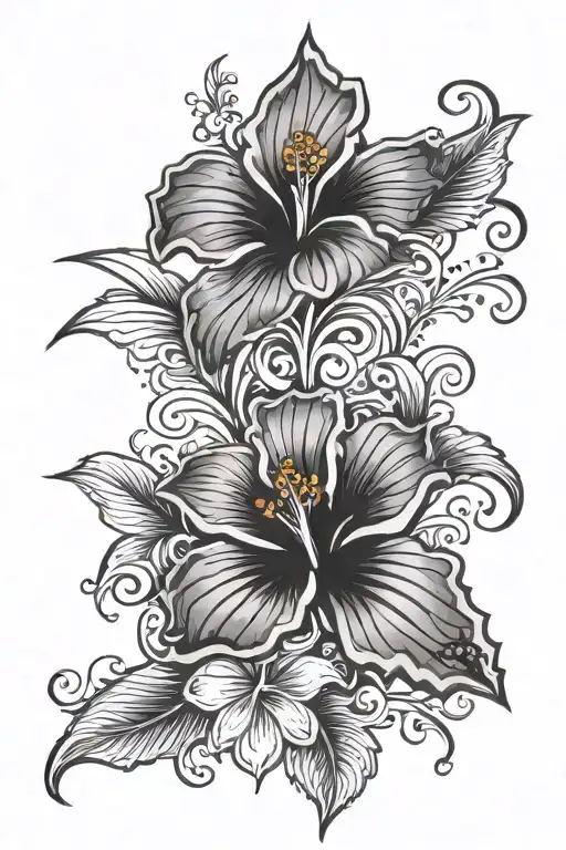 Hibiscus And Lily Flower With Tribal Patterns