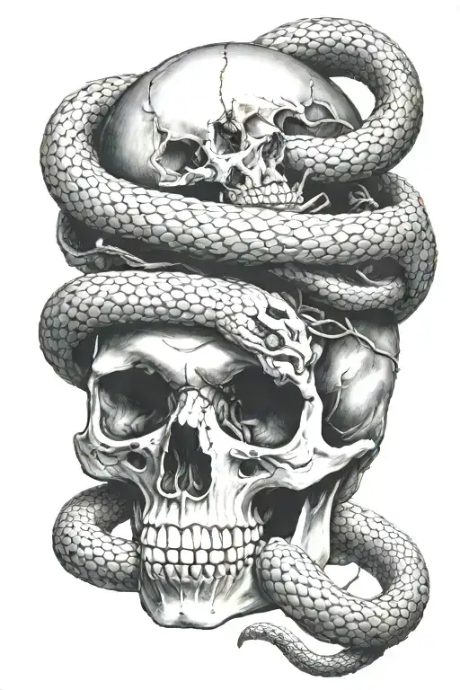 H R Geiger Snake Wrapped Around A Human Skull
