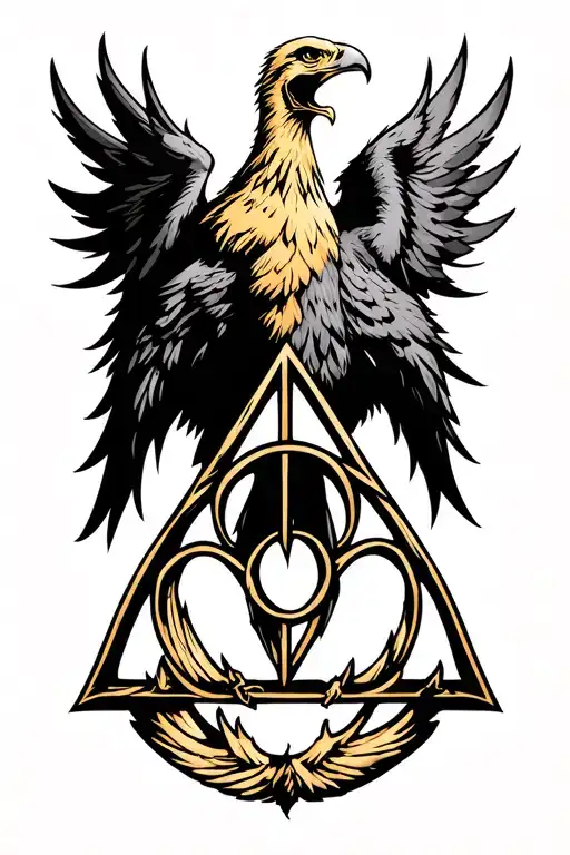 Deathly Hallows Symbol With Golden Eagle Behind