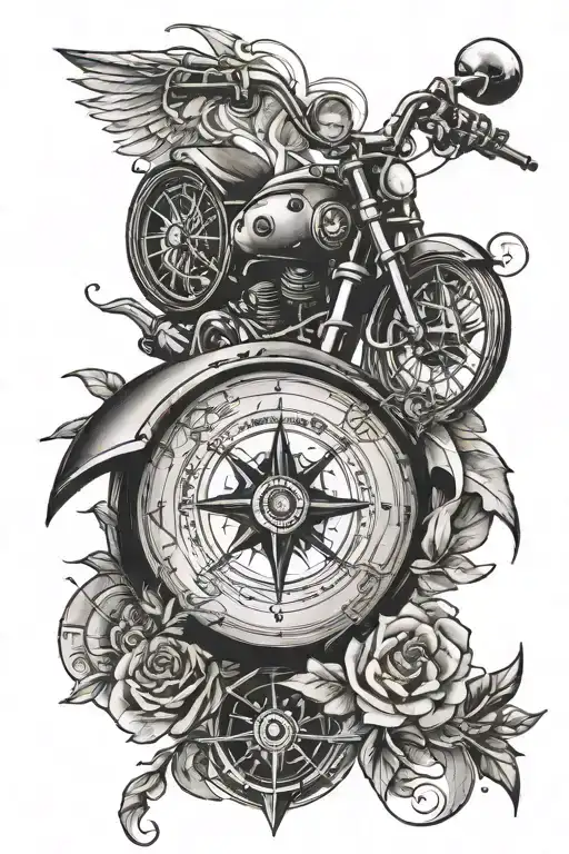 Motorcycle And Compass Rose