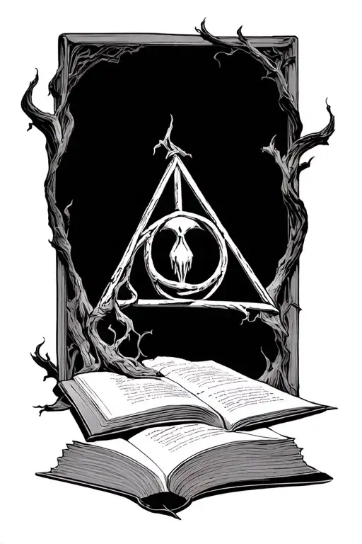 Deathly Hallows Growing Out Of Open Book