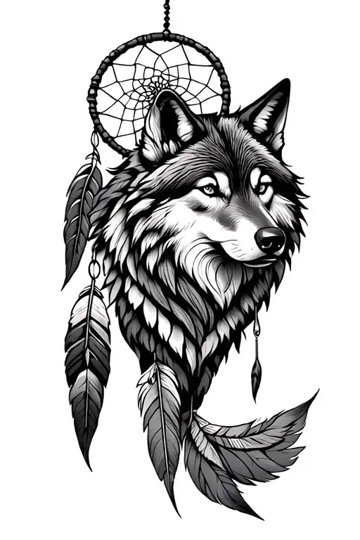 Dream Catcher And Wolf Indigenous Inspiration