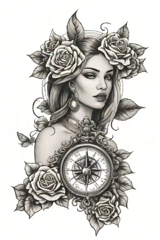 Roses Women Face Dove Compass