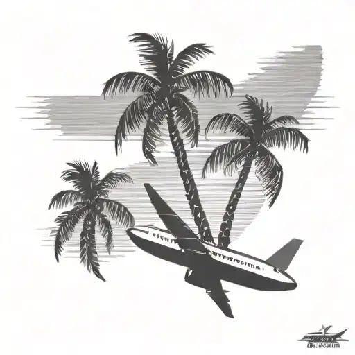 Airplane And Palm Tree Silhouette