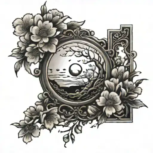 Mirror Frame Surrounded By Cherry Blossoms With A Moon In The Middle